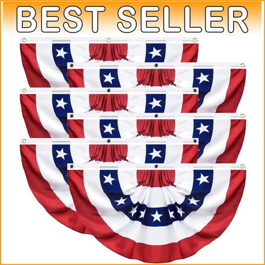 6 Pack Pleated American Flag Bunting 3x6 Feet - Perfect for 4th of July Decor