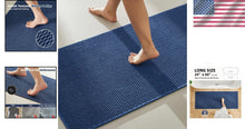 Load image into Gallery viewer, Elegant Quick Dry Navy Blue Bath Mat - Washable Non-Slip Runner Rug 24x60