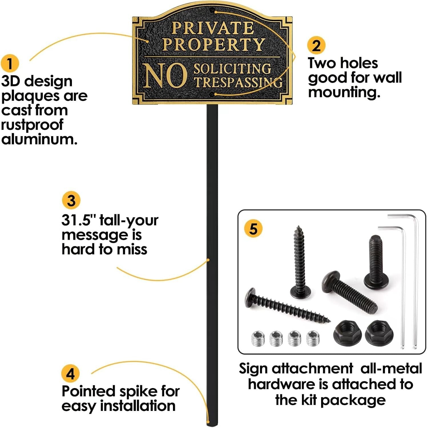 Classic Metal No Soliciting Sign – Embossed with Stainless Mounting Kit Included