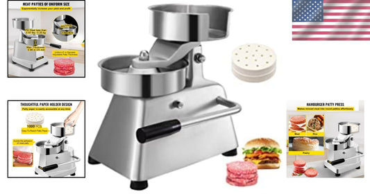 Stainless Steel Burger Patty Maker - Heavy Duty with 1000 Patty Papers Included