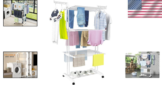 4-Tier Clothes Drying Rack with Castors - Stable, Rust-Resistant, and Durable