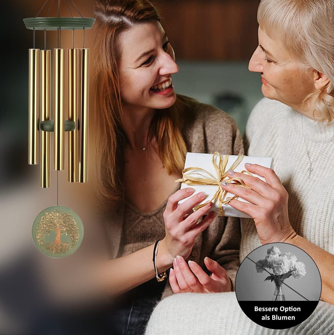 Personalized 36-Inch Outdoor Wind Chimes with Adjustable Sound & Tree Design