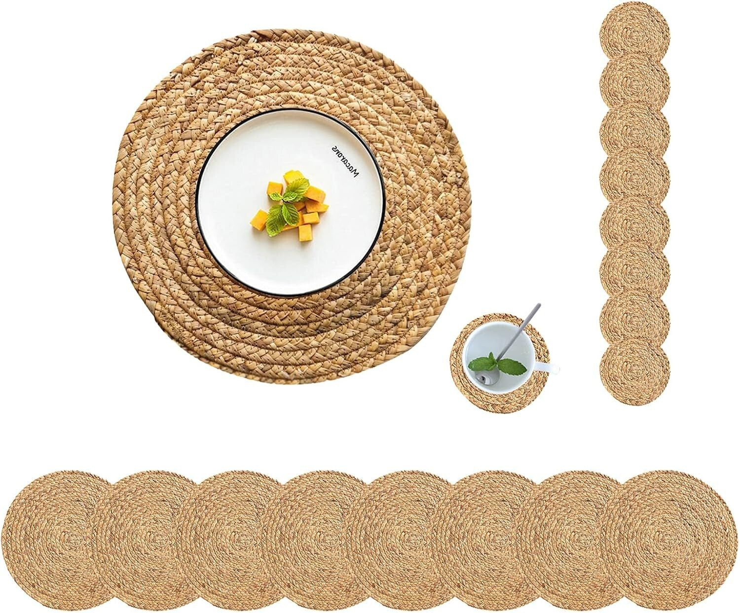 Boho Braided Placemats Set of 8 with Matching Coasters for Elegant Dining