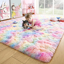 Load image into Gallery viewer, Vibrant 6x9 Fluffy Rainbow Rug for Kids' Playroom &amp; Girls' Bedroom Decor