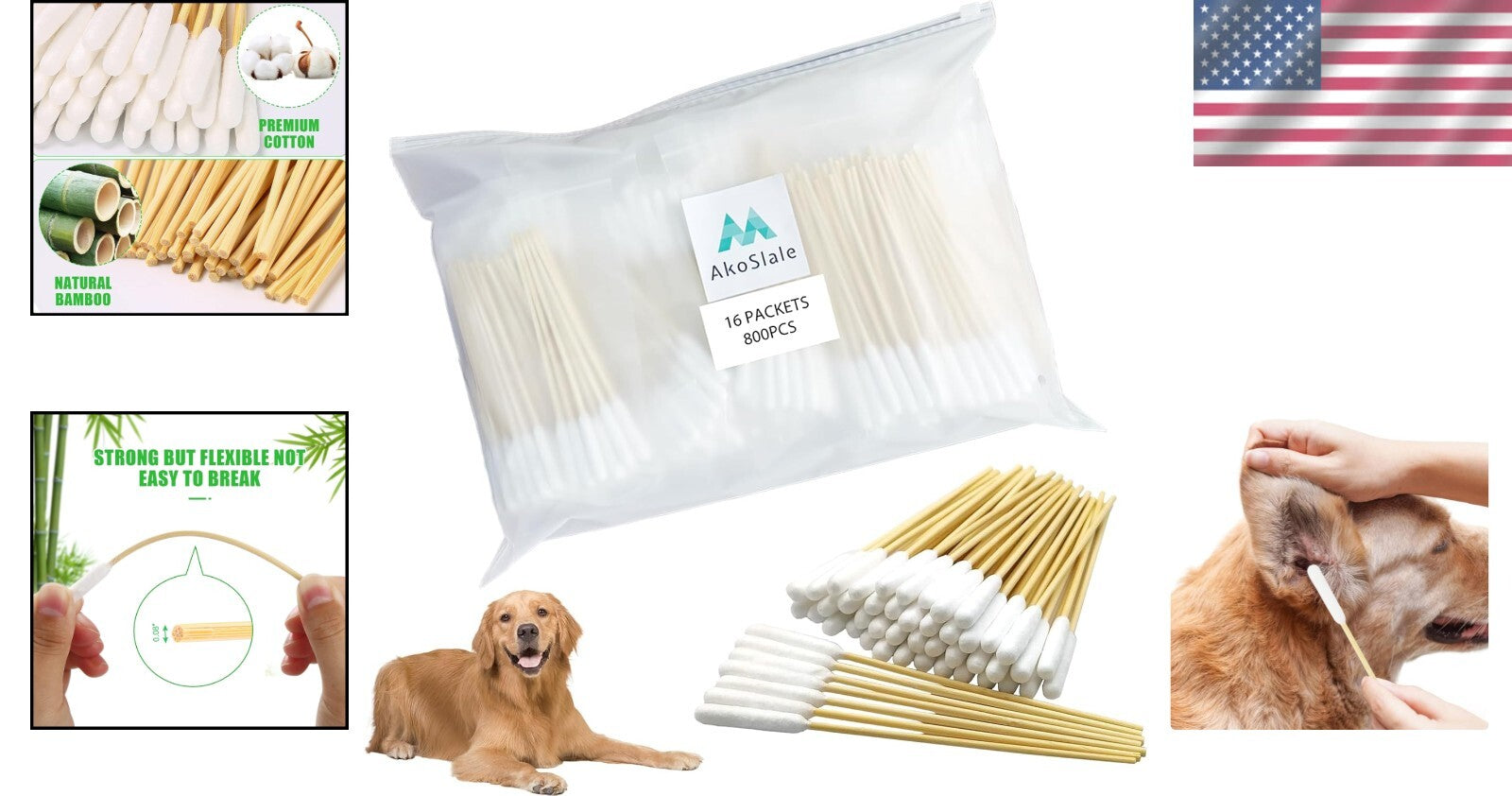 Eco-Friendly Dog Q Tips – 800 Bamboo Cotton Swabs for Safe Ear Cleaning
