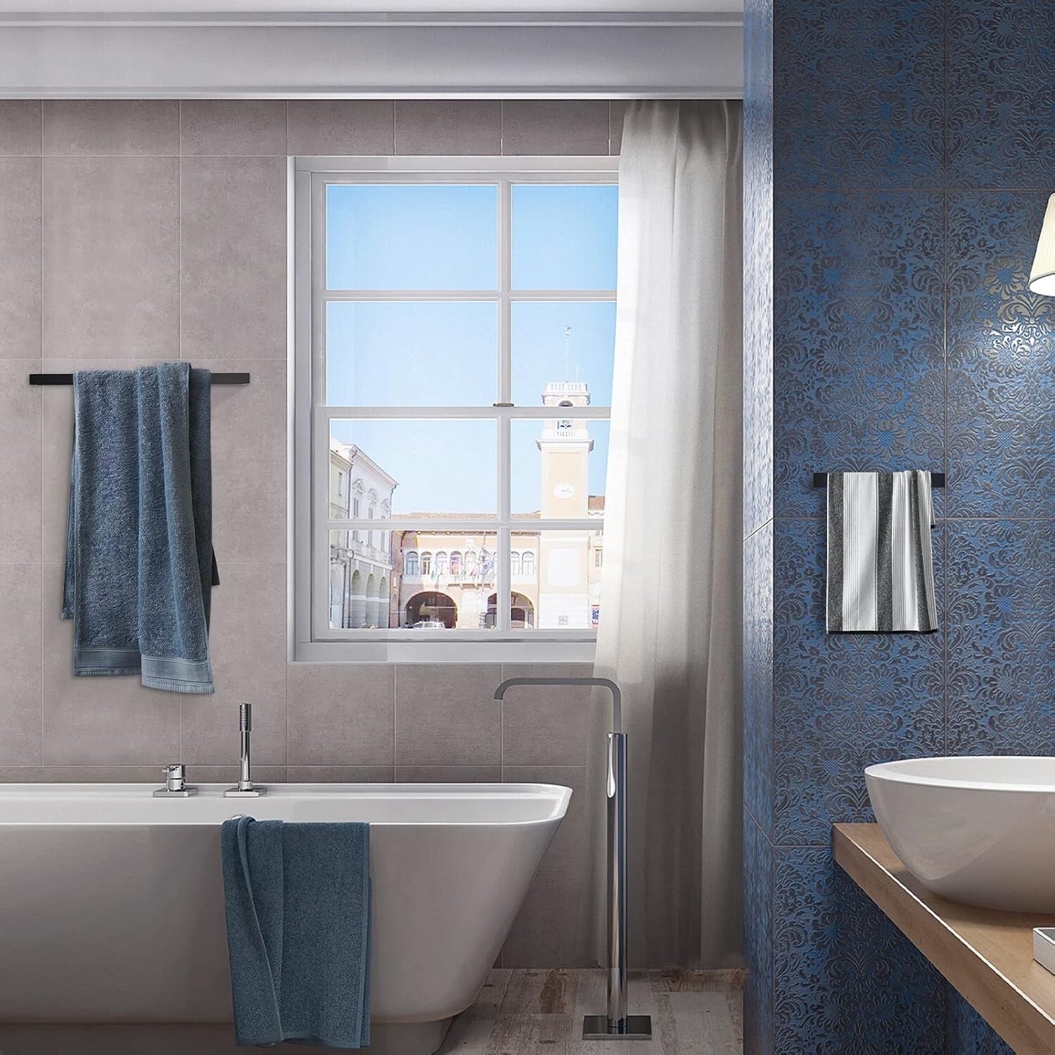 Chic 4-Piece Bathroom Towel Bar Set in Matte Black – Easy Screw-In Installation