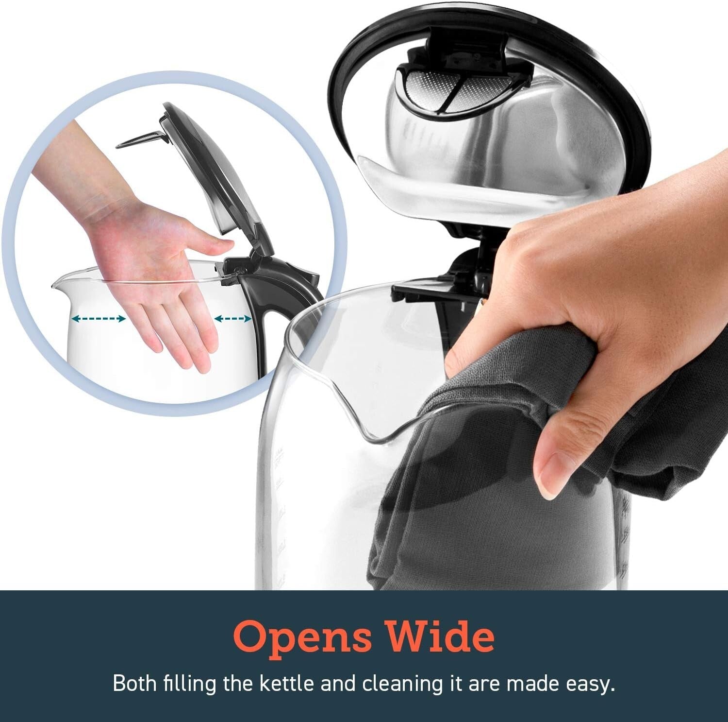 LED Indicator Black Electric Kettle, 1.7L with Wide-Mouth Design & Easy Cleaning