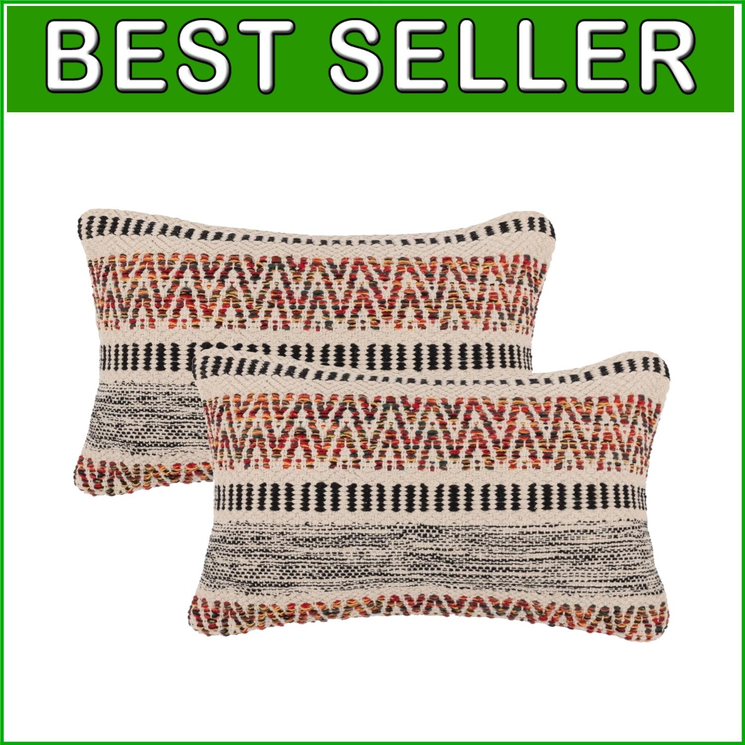 Elegant Bohemian Farmhouse Throw Pillows - 12"x20" Cotton Covers, Set of 2