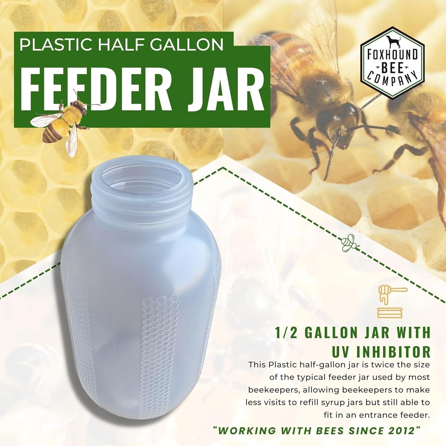Heavy-Duty Half-Gallon Beekeeper Feeder Jar – Ideal for Backyard Beekeeping