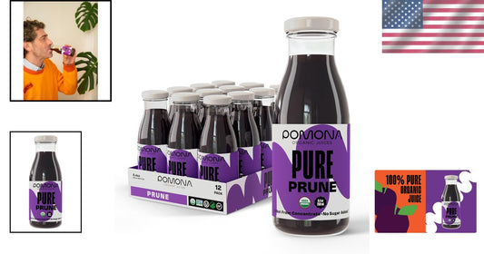 Refreshing 100% Pure Prune Juice - 12 Bottles, No Additives, Vegan-Friendly