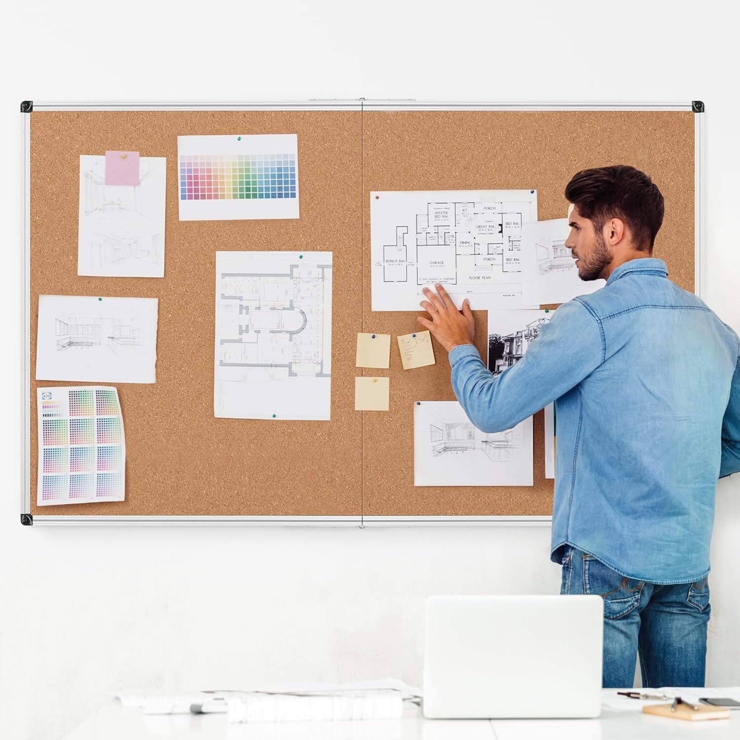 Extra Large 72" x 48" Foldable Cork Bulletin Board with Aluminum Frame