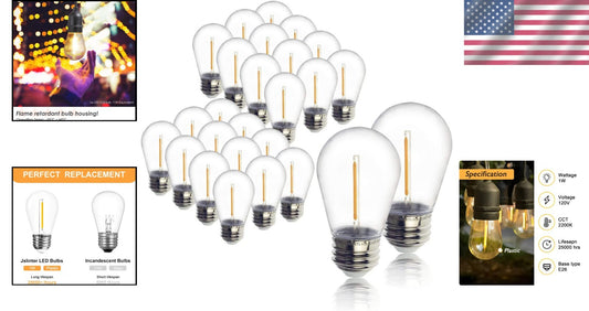 48-Pack Waterproof LED Edison Bulbs - Long-Lasting 1W Warm White Light Solution