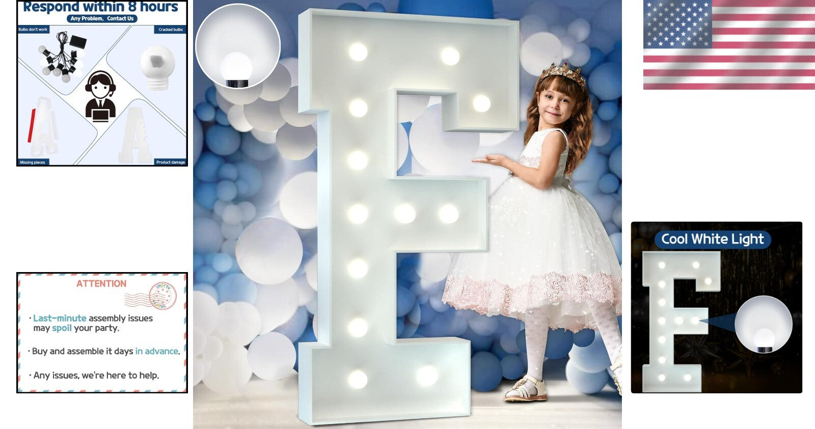 Modern 4FT Foam Marquee Letter F with Cool White Light – Ideal for Celebrations