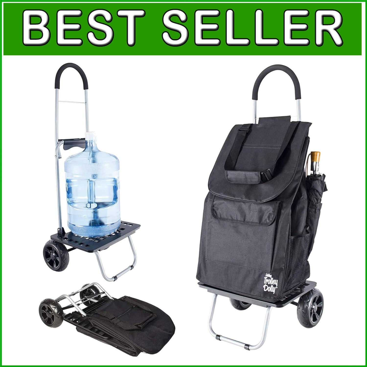 Bigger Trolley Dolly - Foldable Lightweight Shopping Cart with Heavy-Duty Wheels