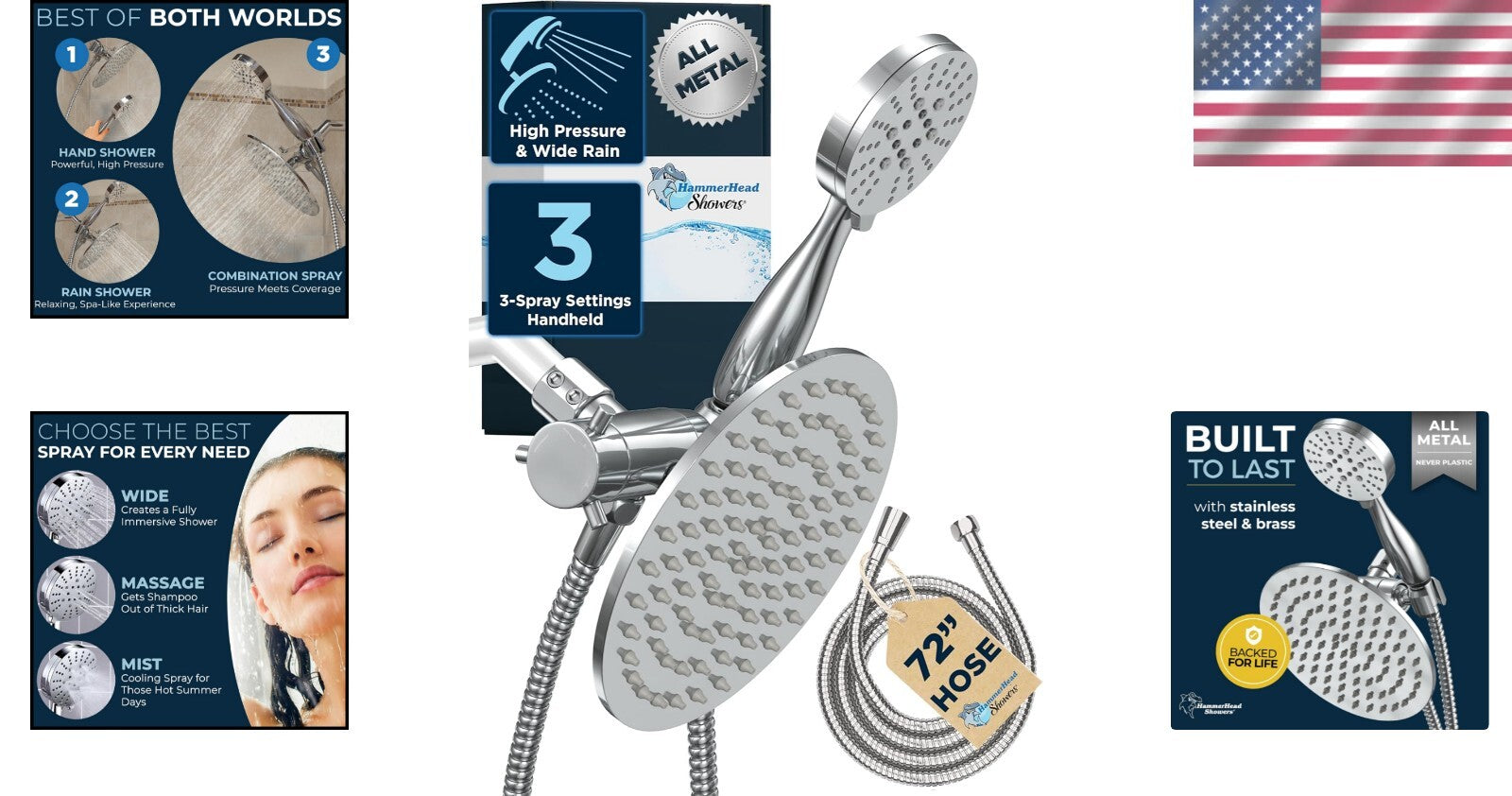 Elegant 8-Inch Rainfall Shower Head & Handheld Combo - Lifetime Warranty