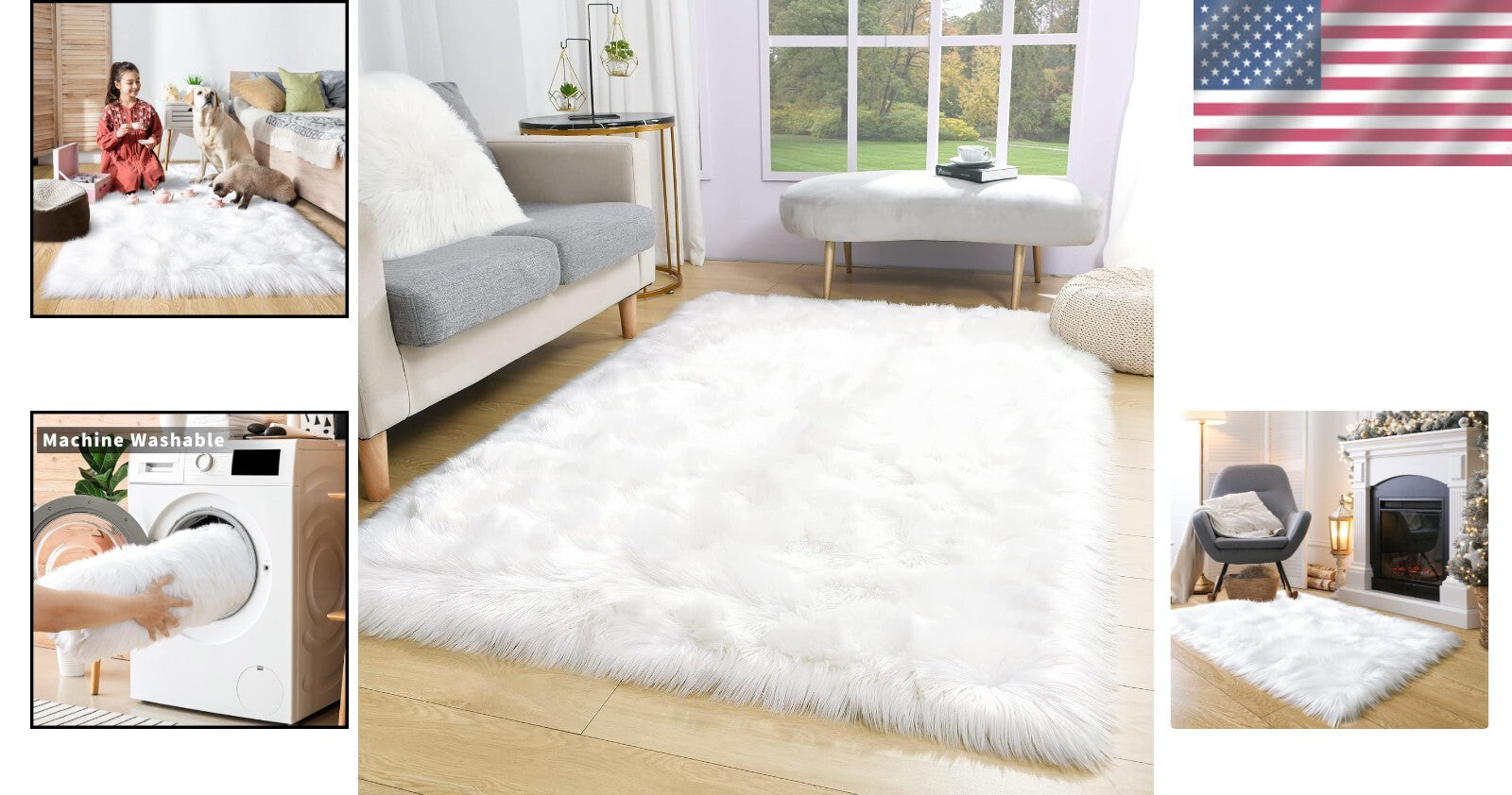 Luxury 3x5 Faux Fur Shag Rug - Plush White Carpet for Bedroom & Living Room