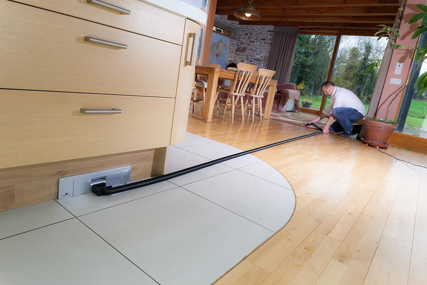 Revolutionary Built-in Kitchen Vacuum with 6-18ft Expandable Hose & Attachments