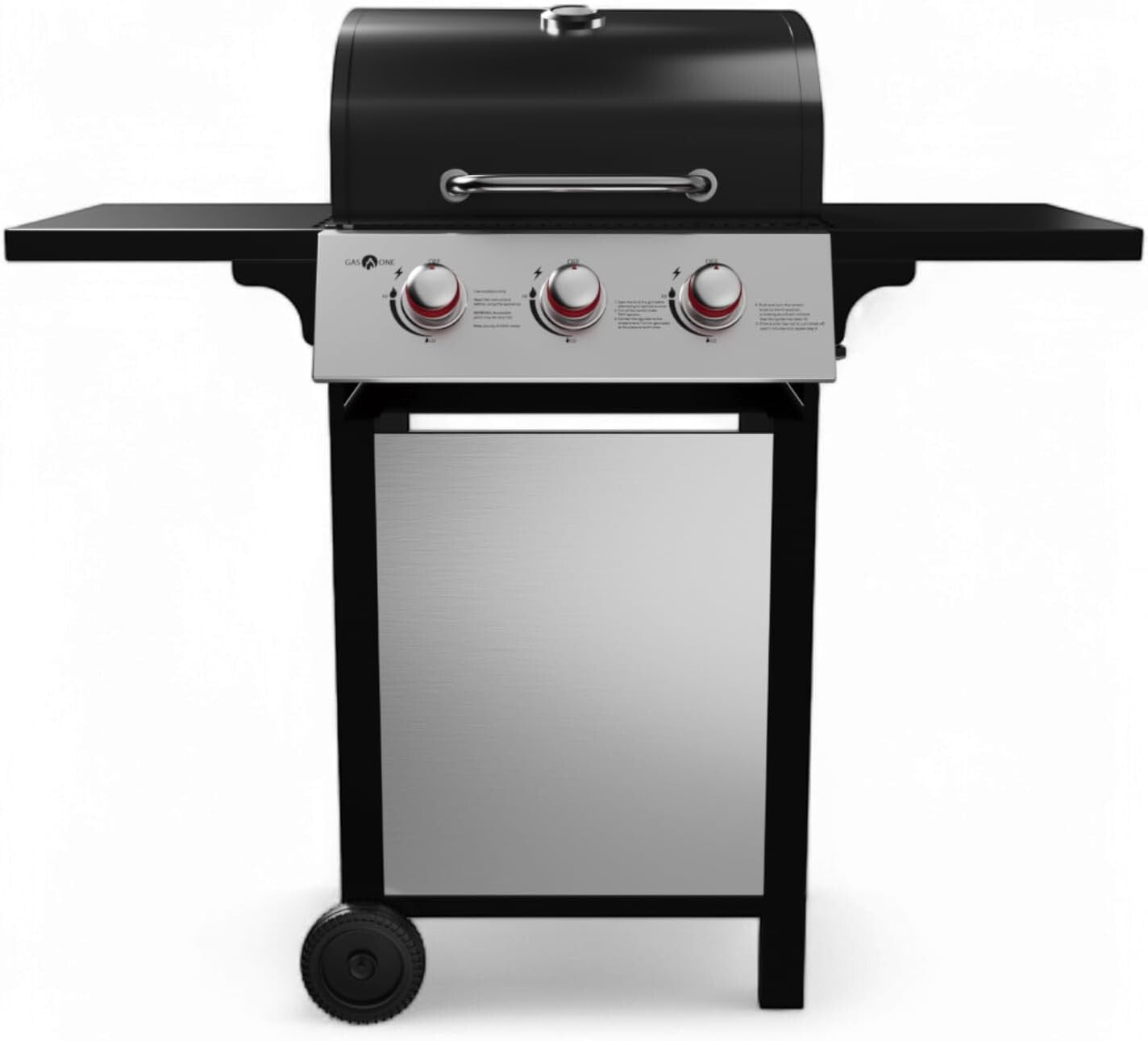 Black Stainless Steel BBQ Grill – 3 Burners with Built-In Wheels for Easy Use