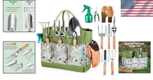 Load image into Gallery viewer, 9-Piece Heavy Duty Gardening Tools Set with Floral Organizer Bag - Perfect Gift