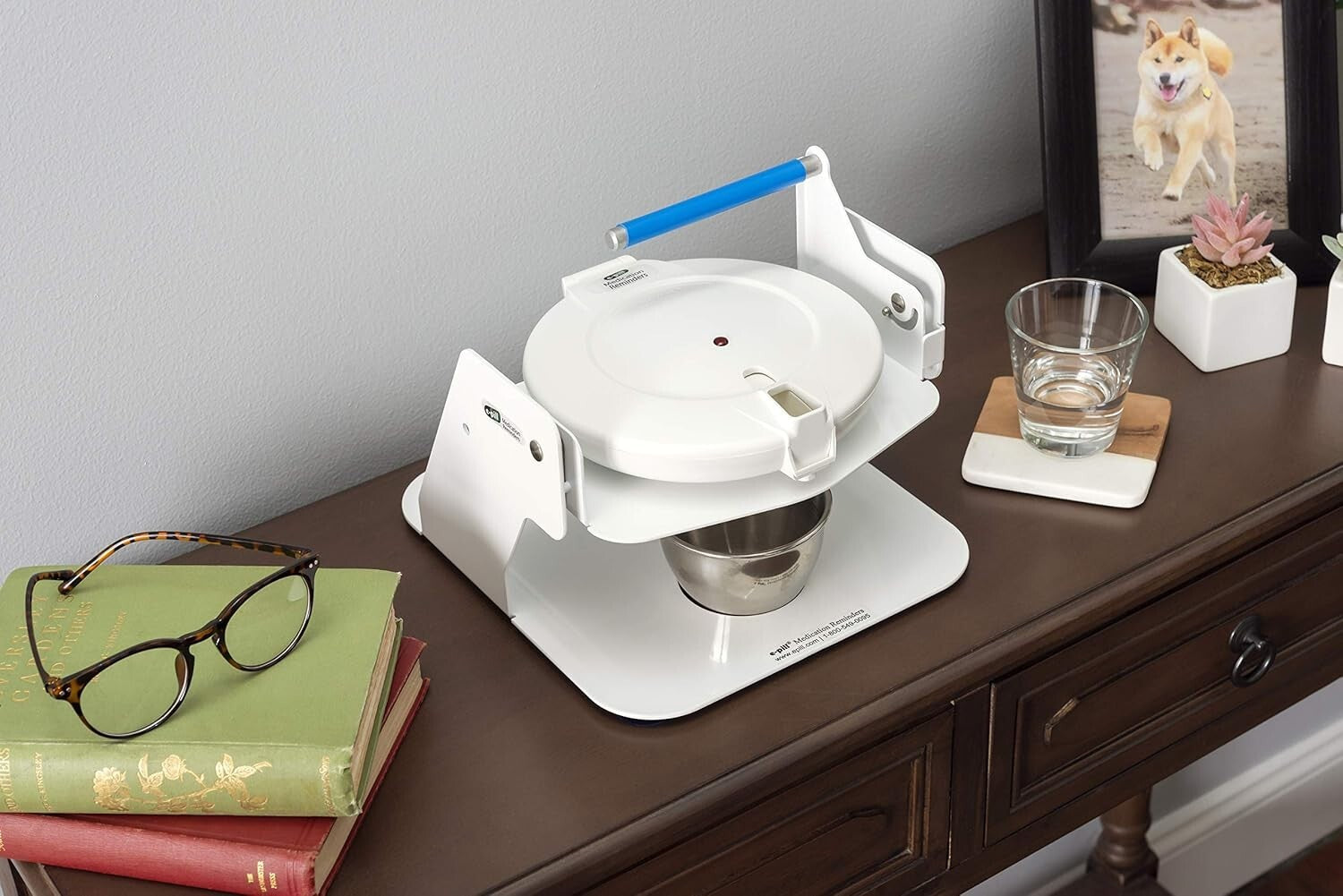 MedTime Station: White Locked Pill Dispenser with 28 Compartments & Tipper Base