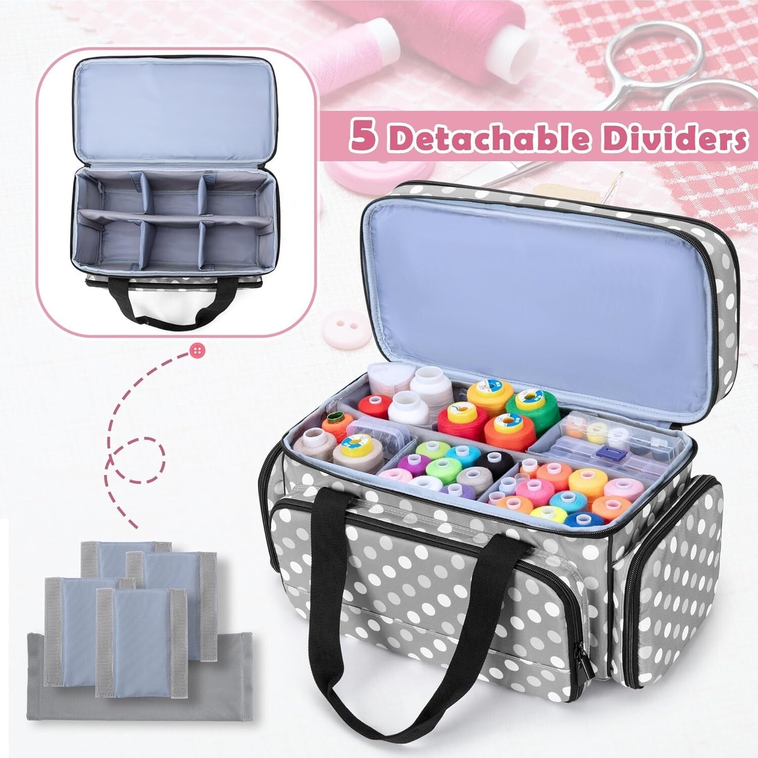 Durable Heavy-Duty Sewing Supplies Organizer Bag with Clear Pocket and Dividers