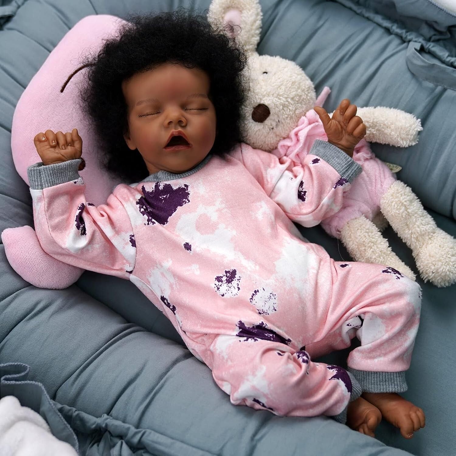 17-Inch Realistic Black Reborn Baby Doll with Soft Body & Curls – Gift Box