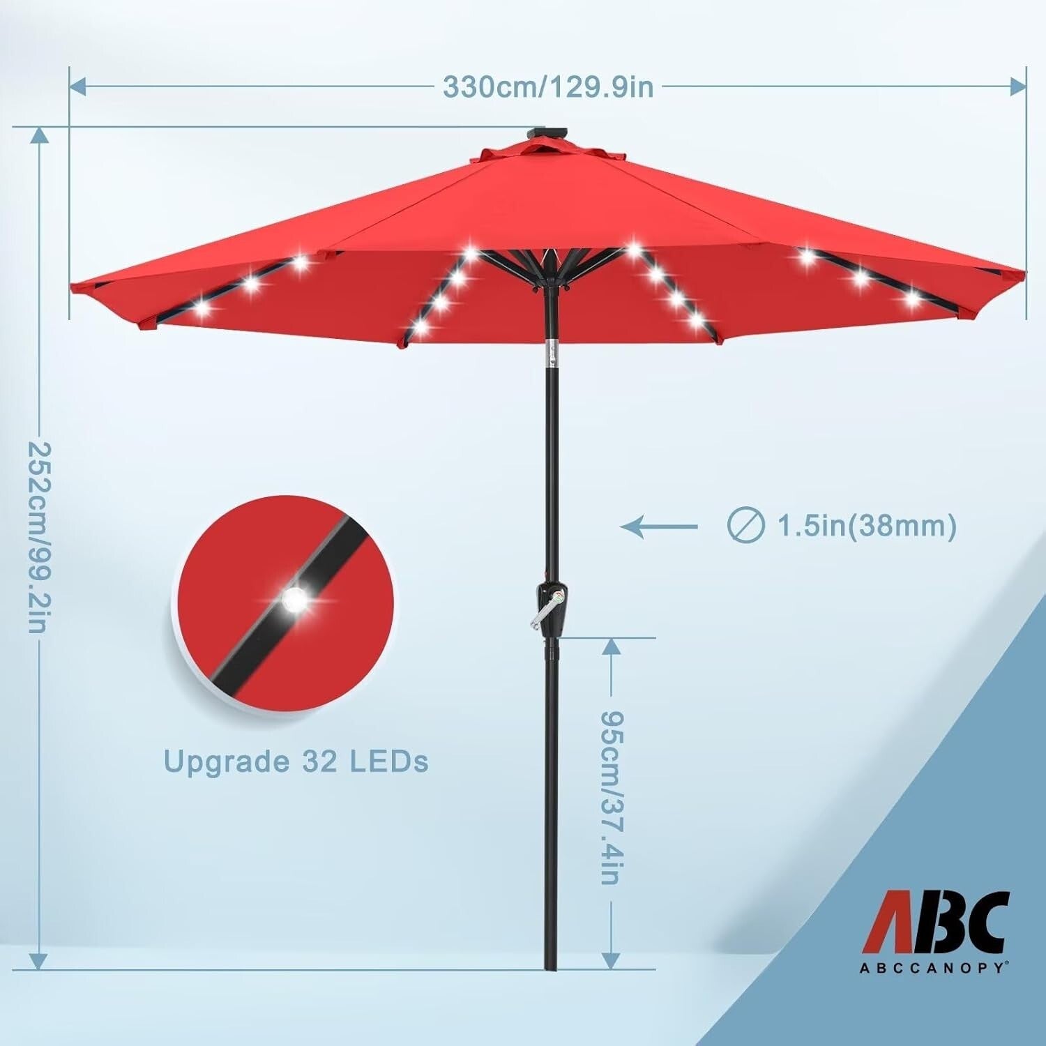 Elegant 11FT Round Solar LED Patio Umbrella - Perfect for Day or Night Use