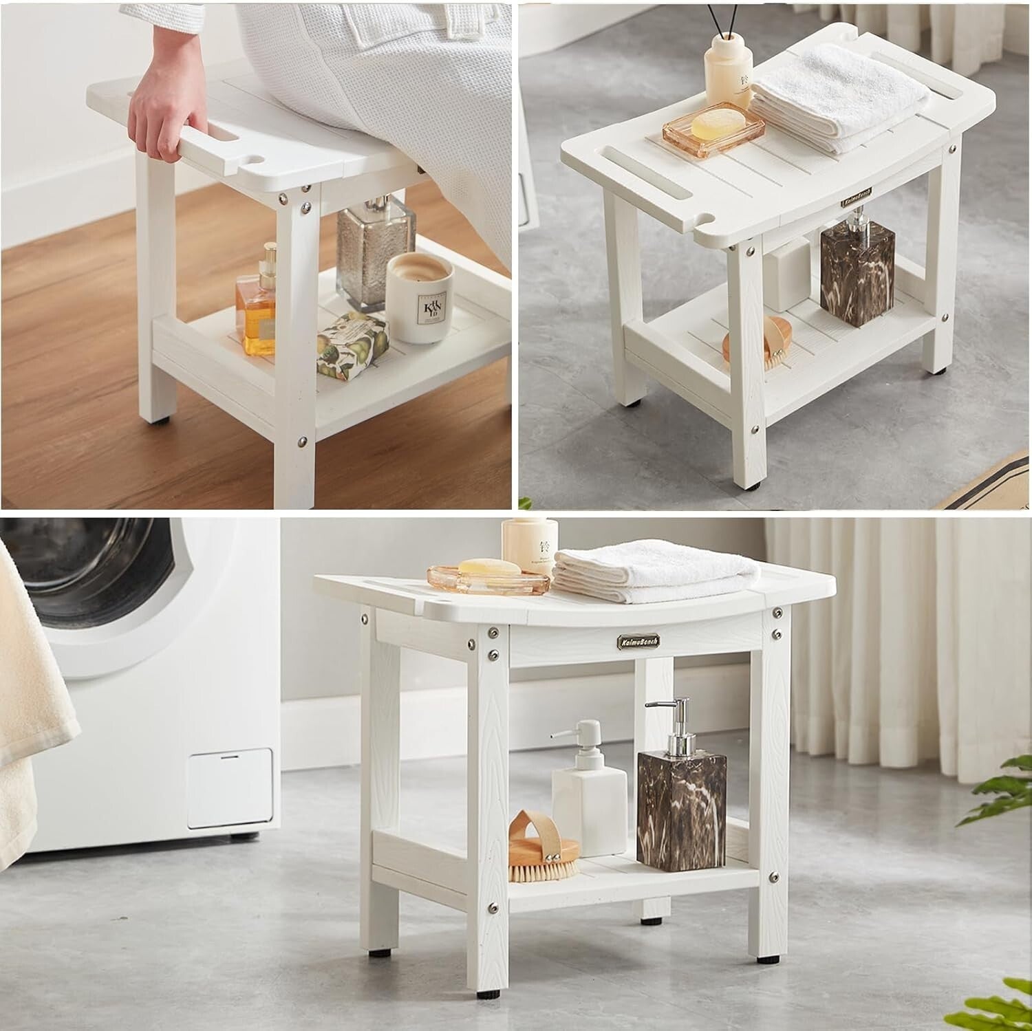 Waterproof Foldable Shower Bench with Storage Shelf & Handles - 550 lbs Capacity