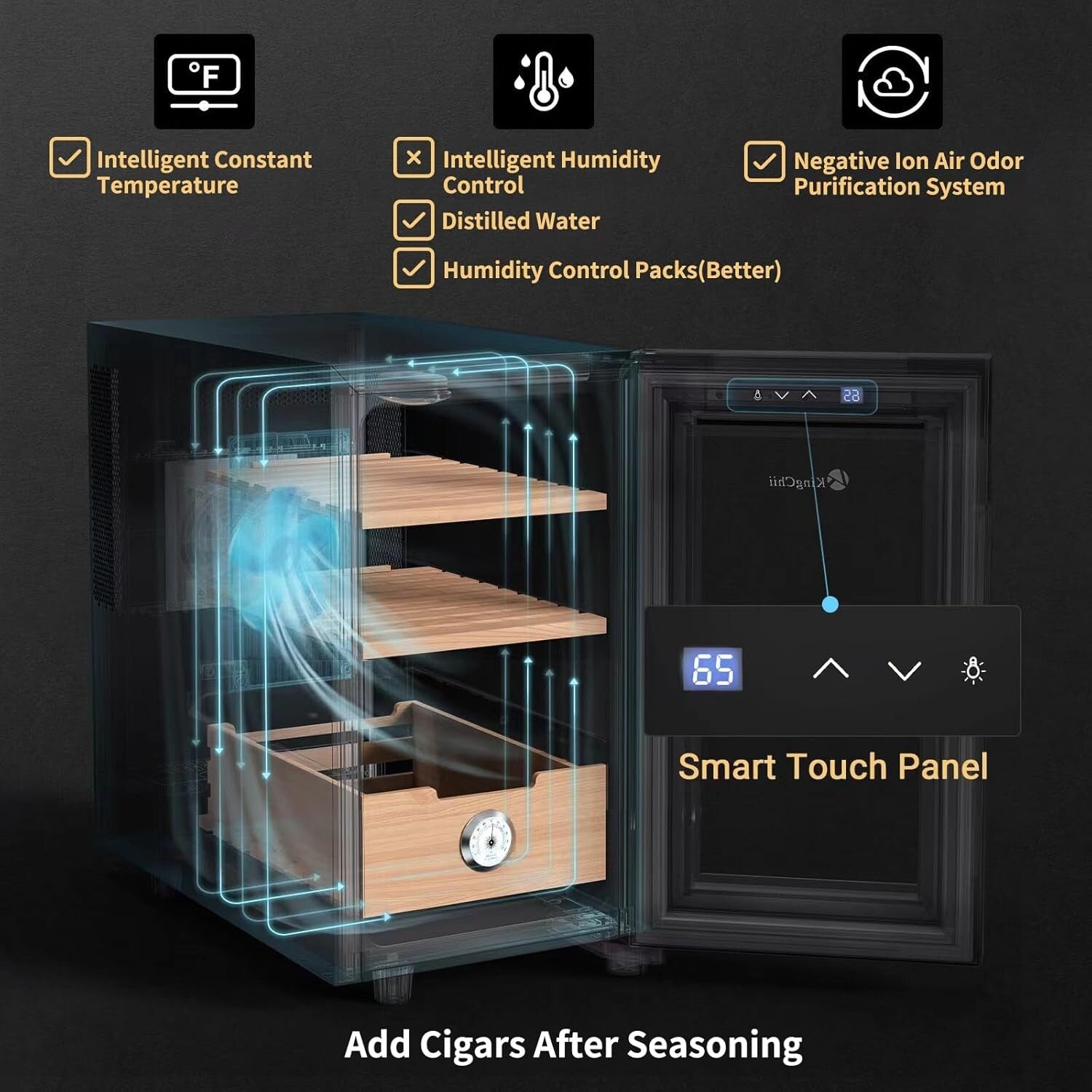 3-Layer Spanish Cedar Cigar Cabinet with Touch Control and 360° Air Circulation