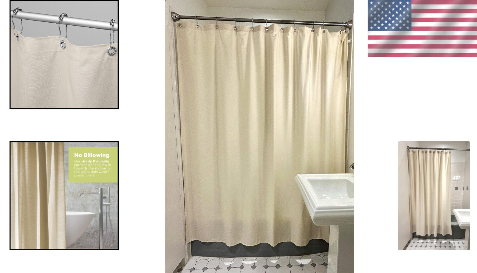 American-Made Cotton Shower Curtain Natural | 70" x 74" Perfect for Any Bathroom