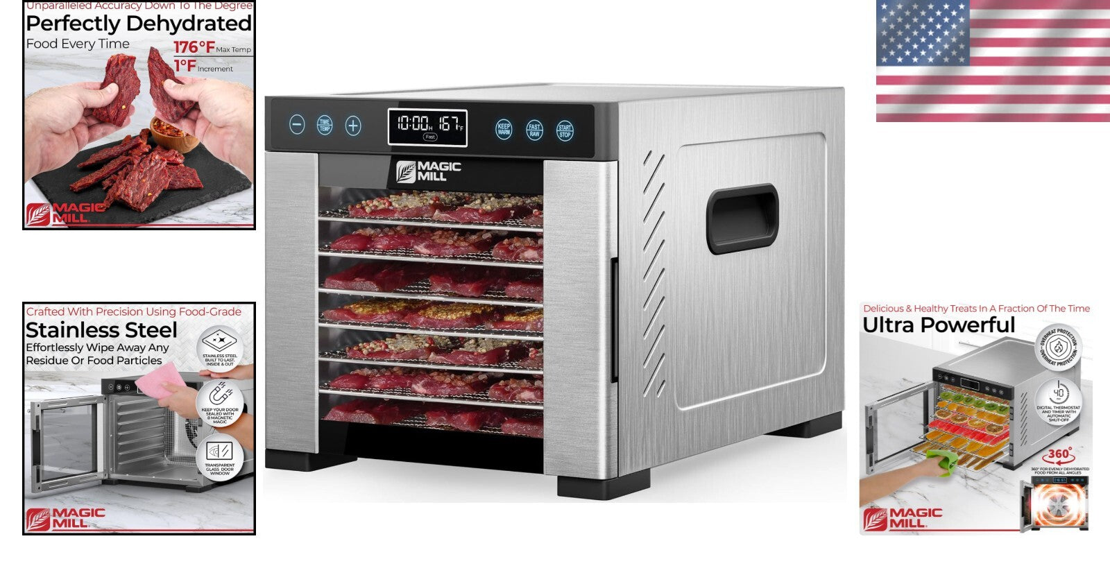 Premium 7-Tray Stainless Steel Food Dehydrator with Digital Timer and Keep Warm