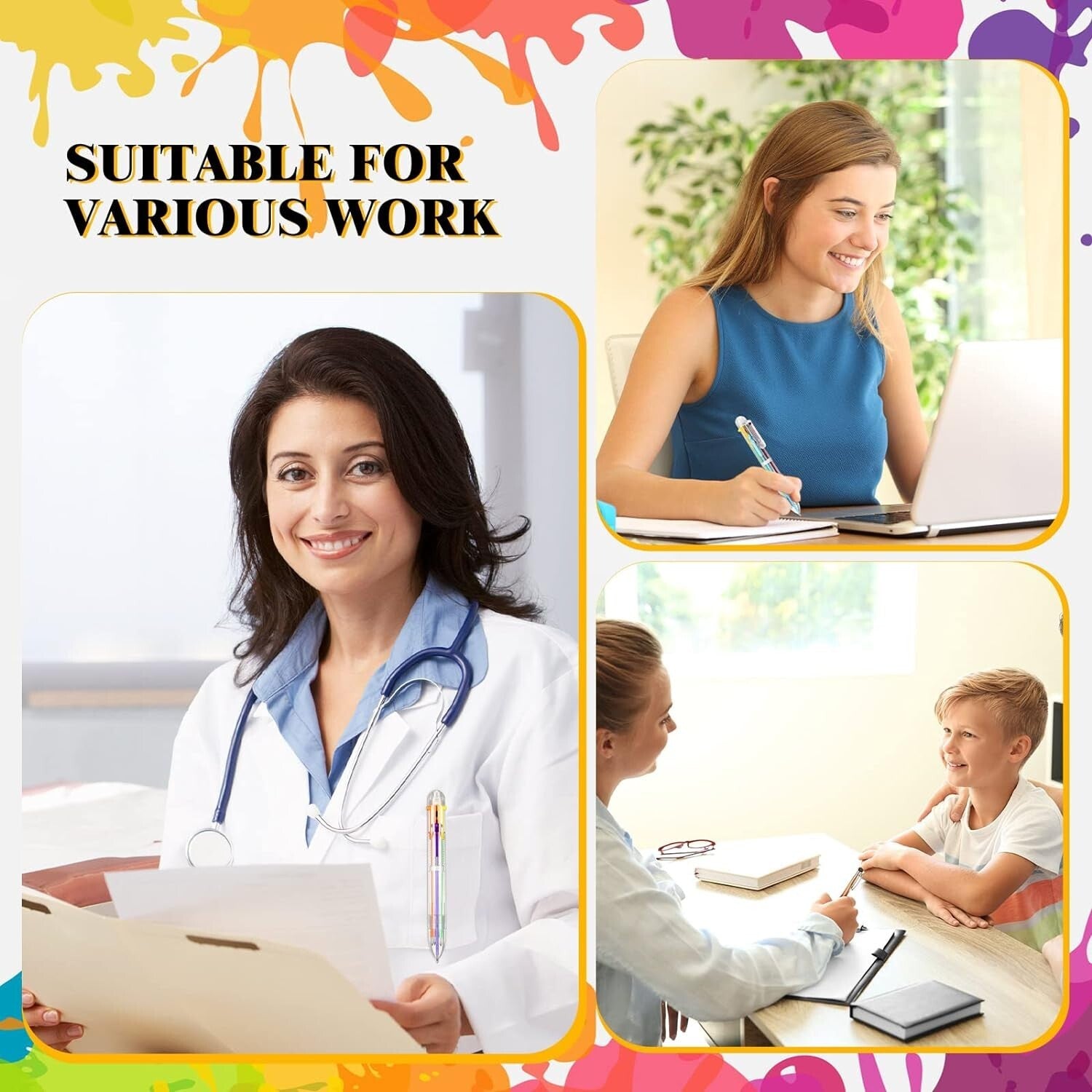 150-Piece 6-in-1 Multicolor Retractable Ballpoint Pens - Fun for School & Office