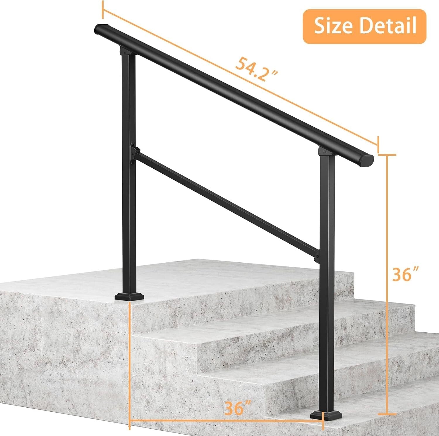 Elegant Black Wrought Iron Outdoor Handrails - 2 Pack for Easy Install Steps