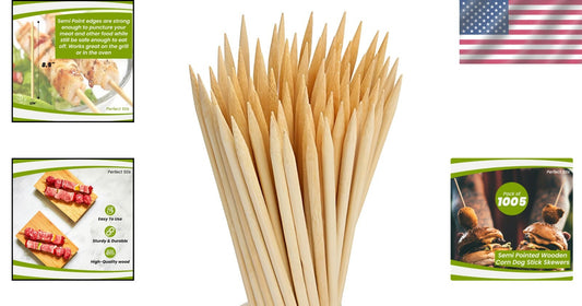 Party-Ready Birchwood Corn Dog Skewers 8.5" - Pack of 1005 Semi-Pointed Tips