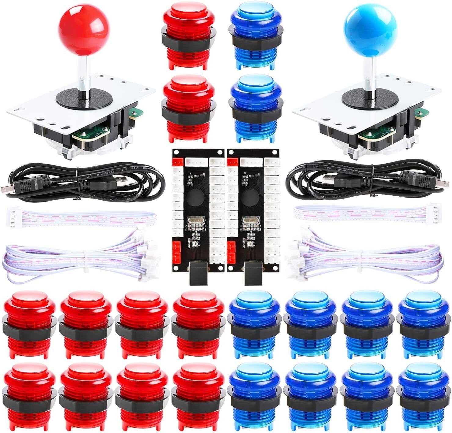 DIY LED Arcade Controller Kit - Includes 2 Joysticks & 20 Colorful Buttons