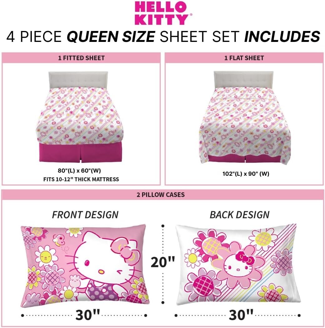 Super Soft Hello Kitty Bedding Set, Queen - Cartoon Patterned Comfort