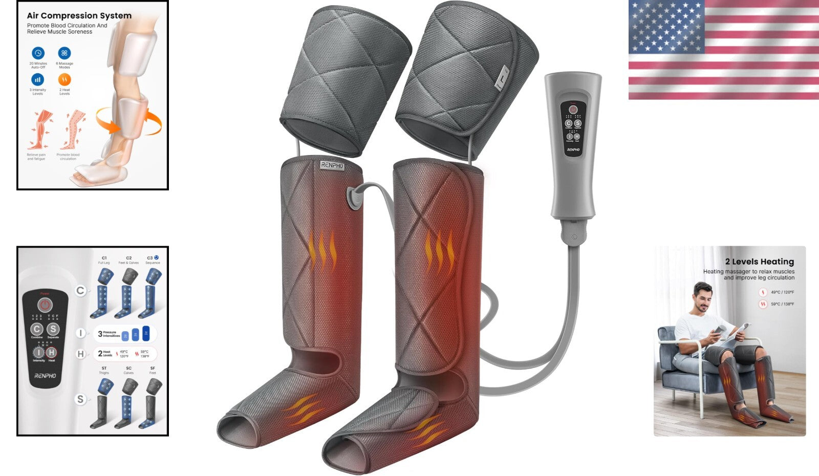 Effective Leg Massager with Heating Therapy for Ultimate Relaxation - Grey