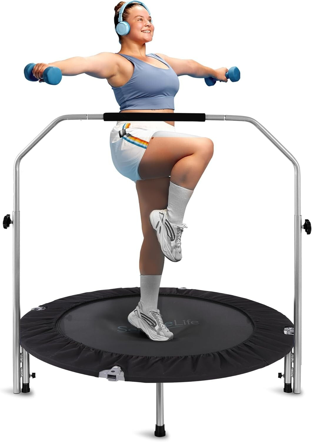 36" Foldable Mini Trampoline with Adjustable Handle - Perfect for Home Workouts