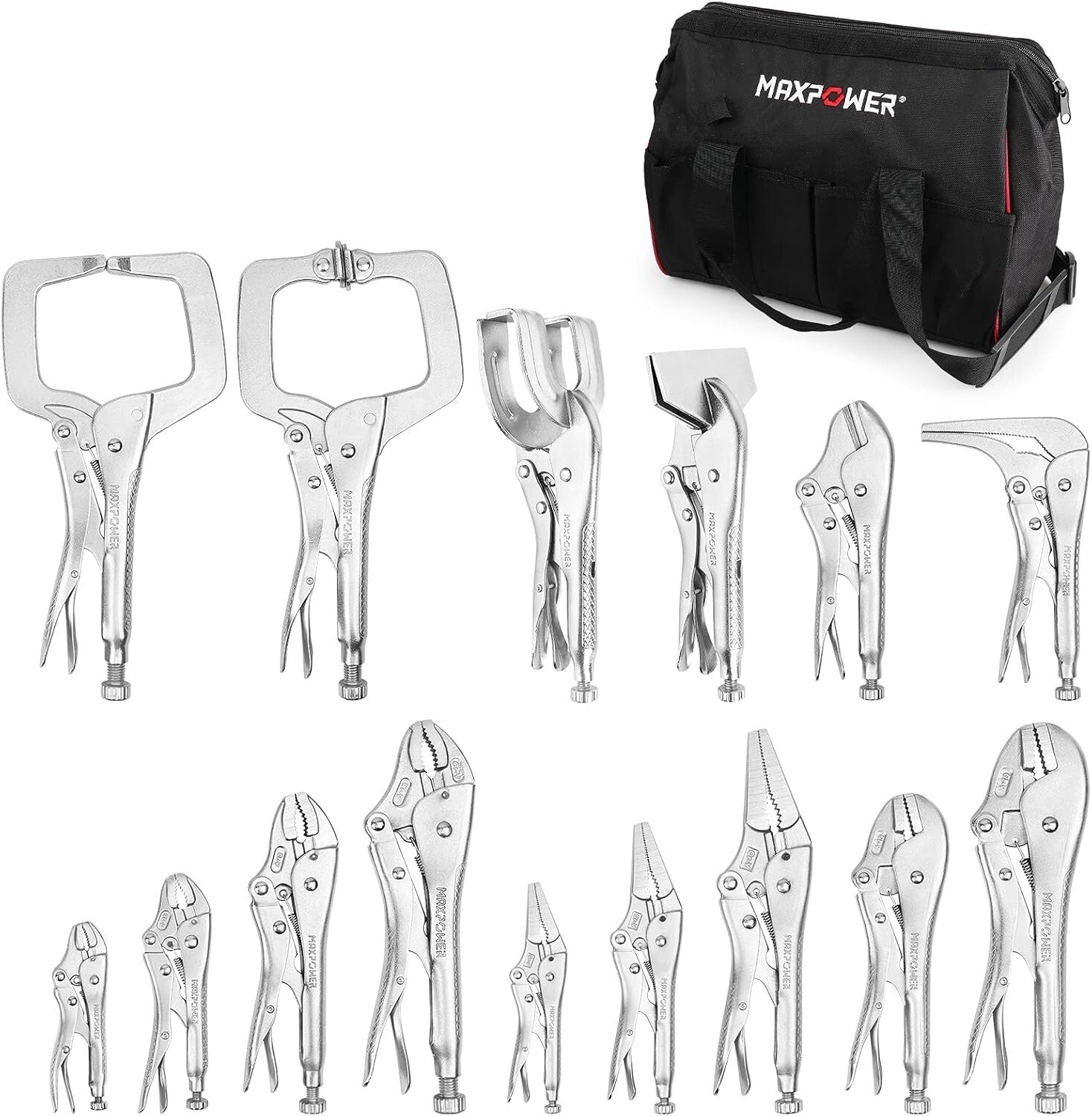 Complete 15-Pc Locking Pliers Set with Ergonomic Tool Bag for Welding Tasks