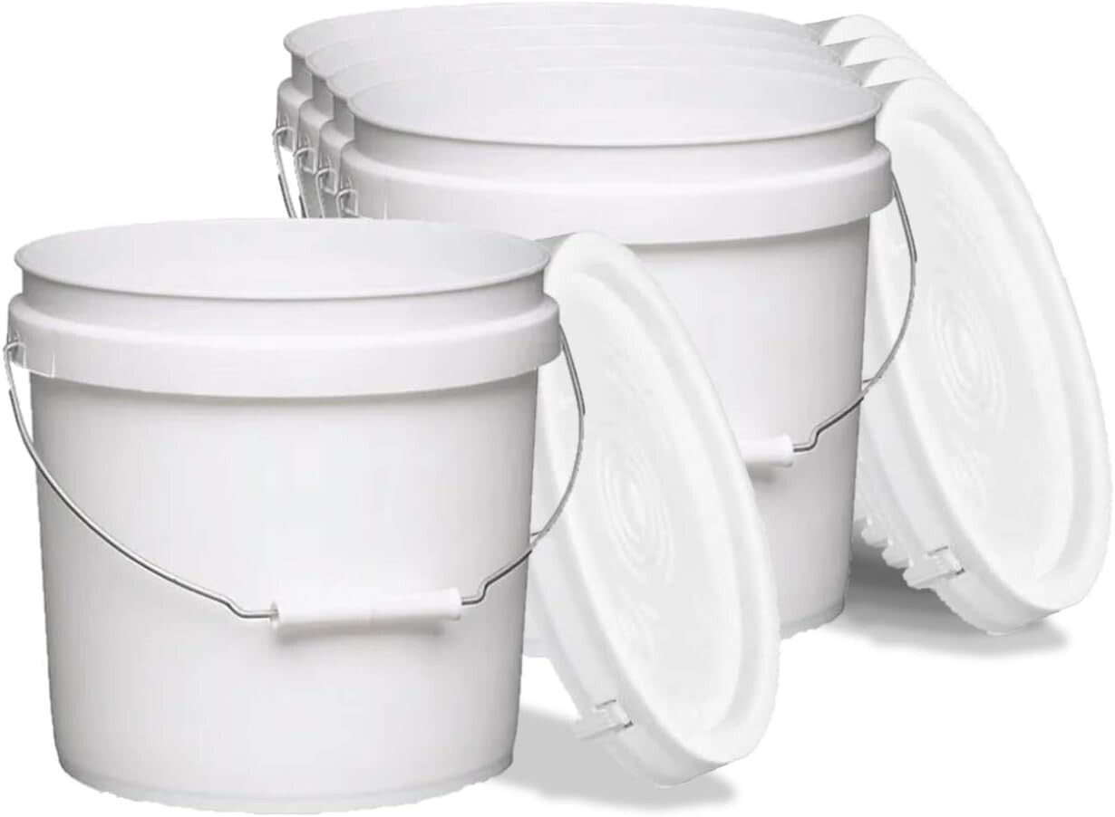 Economical 5-Pack of 2-Gallon White Storage Pails with Comfort Grip Handles