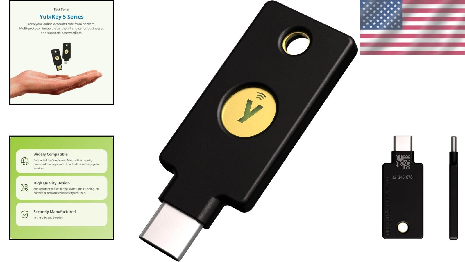 YubiKey 5C NFC - FIDO Certified 2FA USB-C Security Key for Online Protection