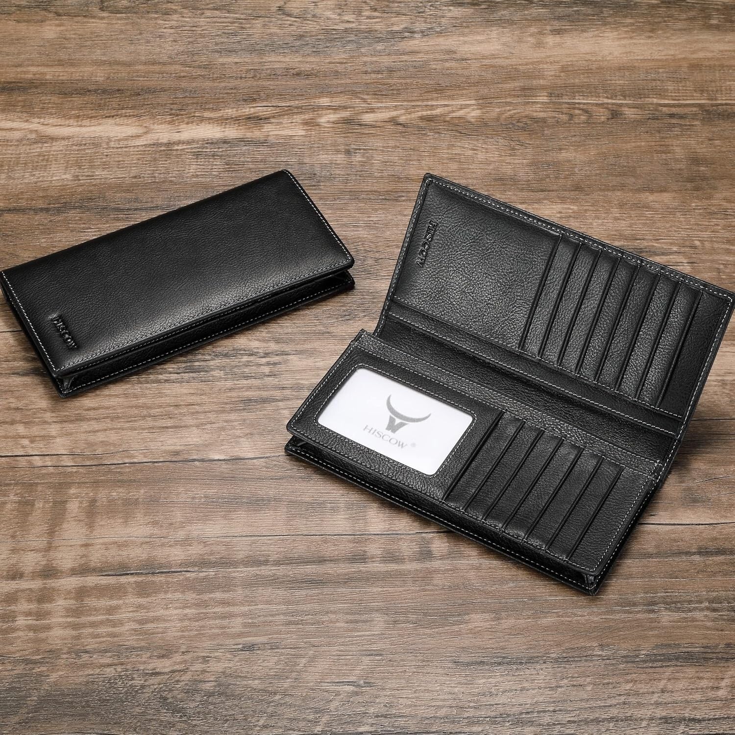 Elegant Vintage Black Calfskin Wallet - 15 Credit Card Slots & Cash Compartment