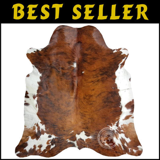 Rustic & Durable Brown/Cream Cowhide Rug - Unique Animal Shape 6x8 Ft Design