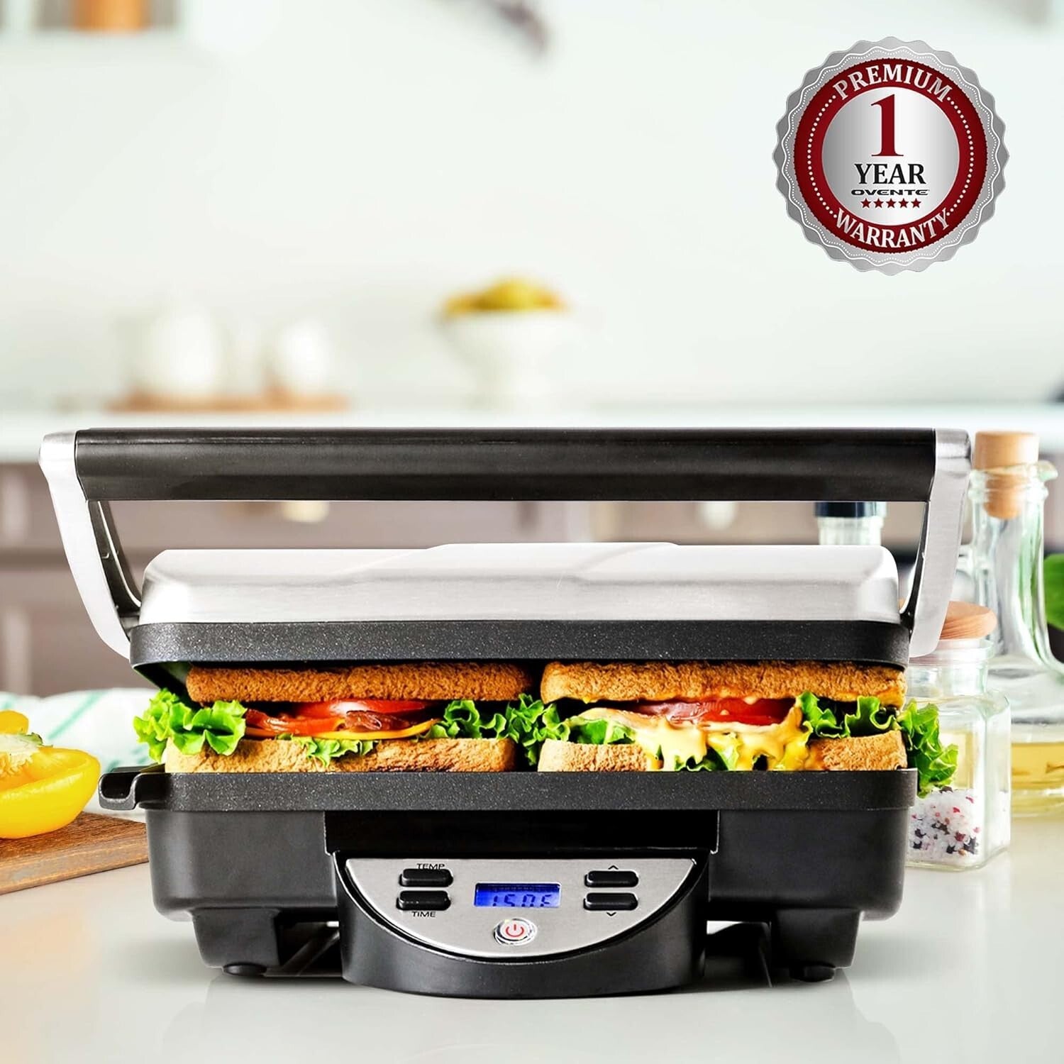 Compact Electric Panini Press with Automatic Timer - Ideal for Small Spaces