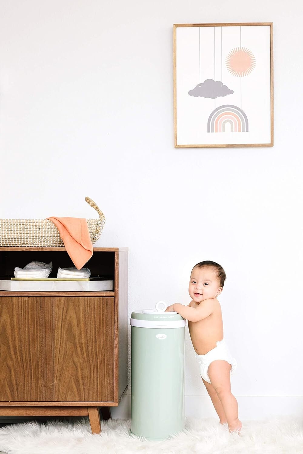 Essential Sage Green Diaper Pail - Innovative Odor Control Without Special Bags