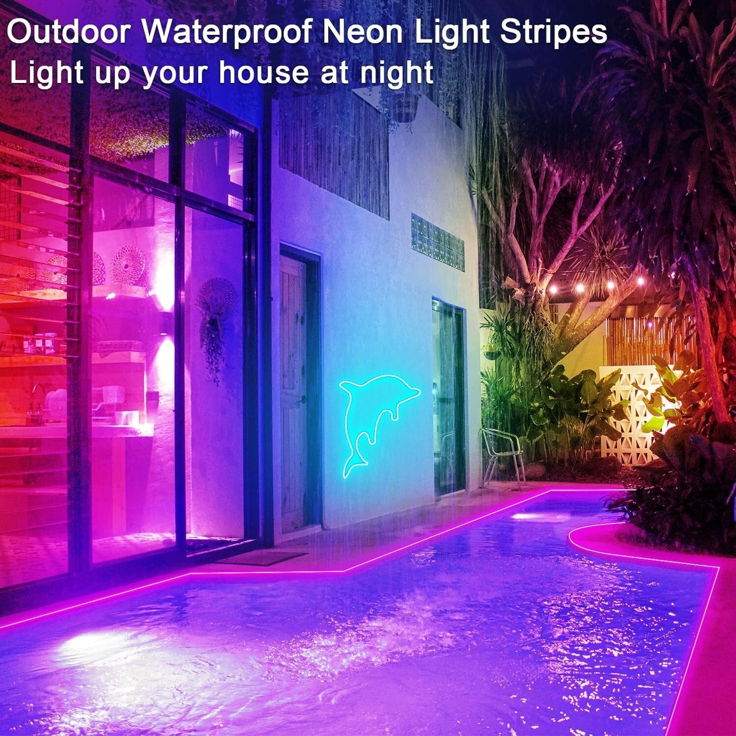 50ft RGB Waterproof LED Neon Strip Lights with Remote & App Control - 24V