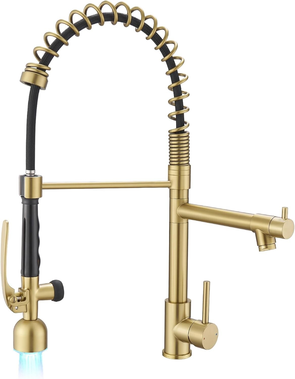 Single Handle Brushed Gold Kitchen Faucet with Temperature-Sensitive LED