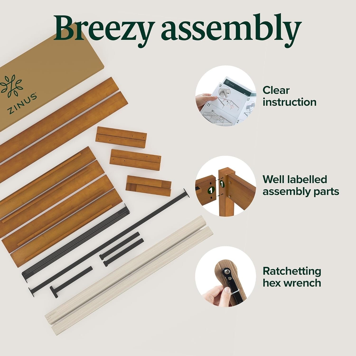 Ellie 14" Twin Bamboo Platform Bed Frame - No Box Spring Needed, Easy Assembly