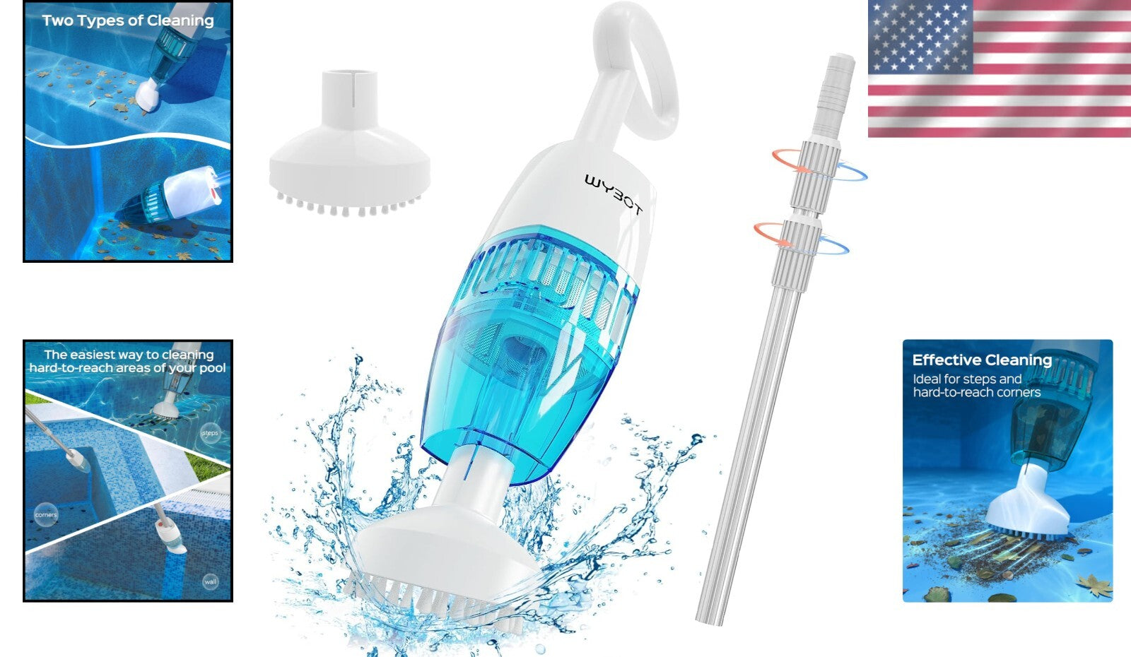 2024 Handheld Cordless Pool Vacuum with Dual Brush Heads for Effortless Cleaning