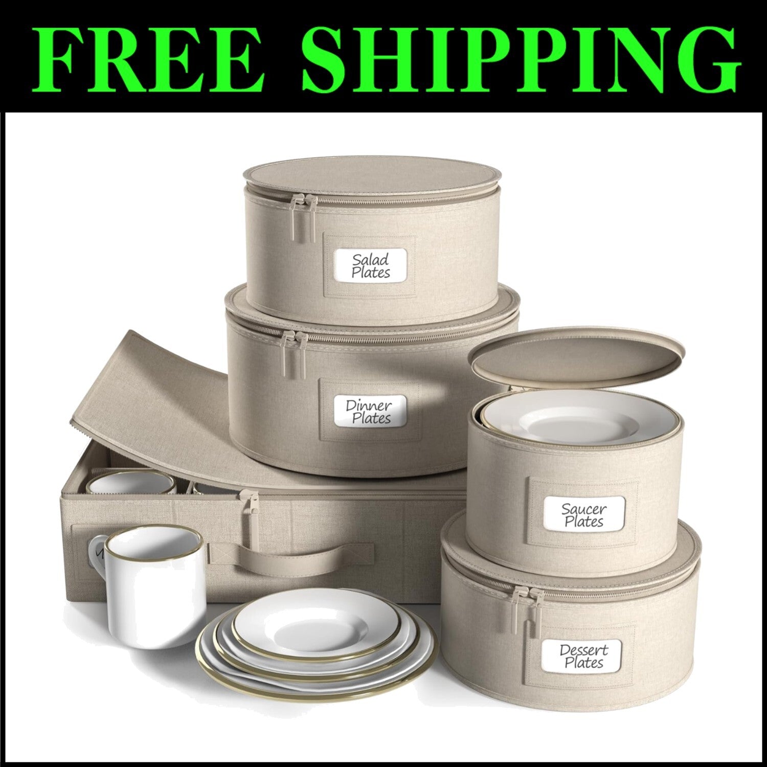 Quilted China Storage Bags - 5 Stackable Cases with Zipper for Safe Protection